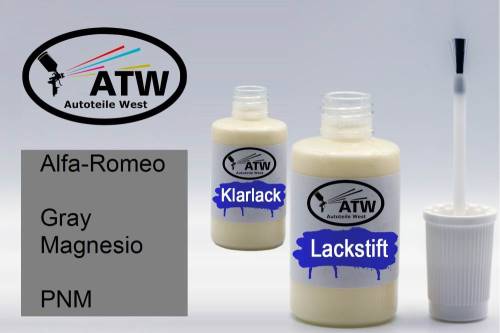 Alfa-Romeo, Gray Magnesio, PNM: 20ml Lackstift + 20ml Klarlack - Set, von ATW Autoteile West.